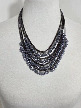 Simply Vera Wang Multi-Strand Gunmetal Tone Bib Necklace Faux Blue Pearls